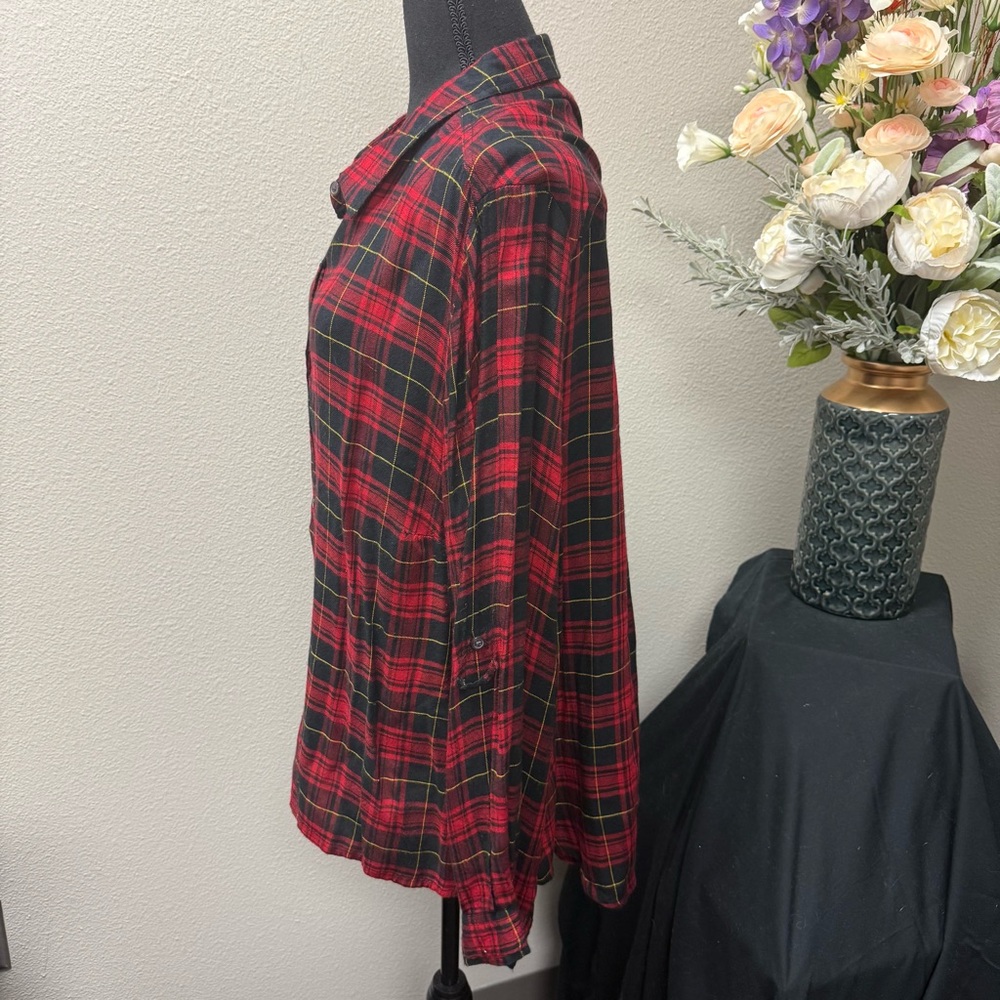 Zac & Rachel Woman 2X Red Black Plaid Button Down Shirt Long Sleeve Fall Top - Picture 3 of 8